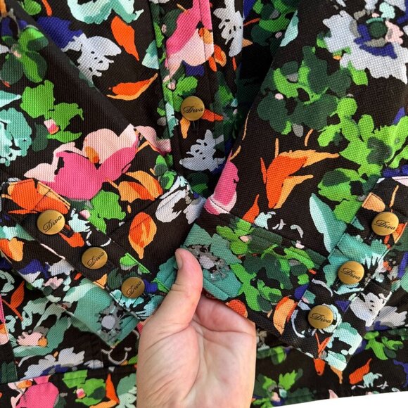 Diva By Dana Buchman Womens Cropped Dark Floral Stretch Long Sleeve Jacket L - Picture 3 of 10